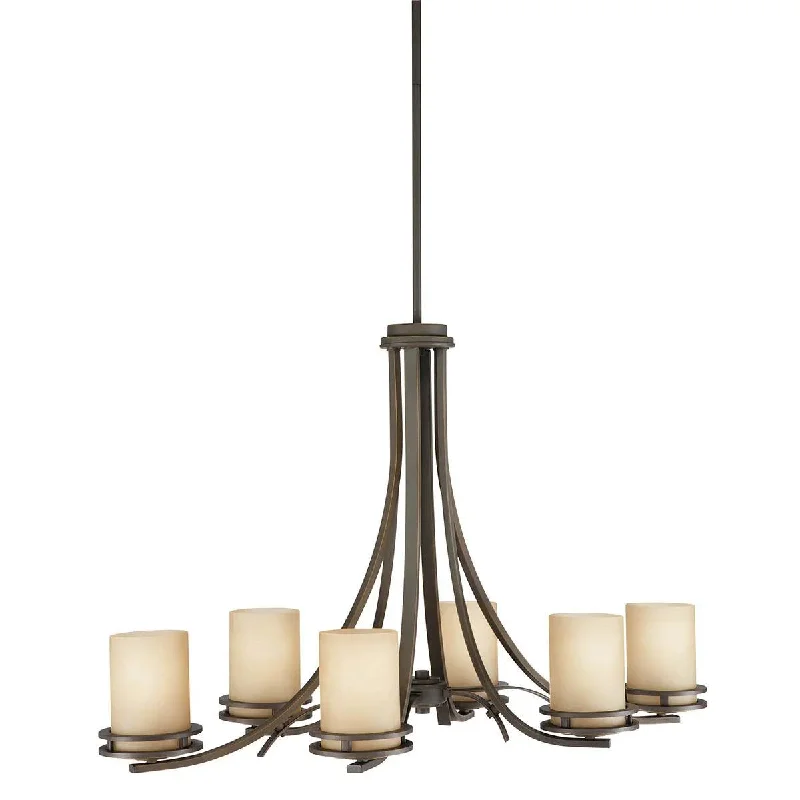 Industrial Lighting for Automotive Manufacturing PlantsHendrik 36" 6-Light Chandelier 1-Tier with Satin etched umber Glass, Olde bronze Finish