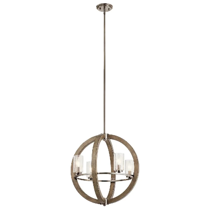 Industrial Wall - Mounted Lighting for Workshop WallsGrand Bank 22" 4-Light Chandelier 1-Tier with Clear seeded glass, Distressed antique gray Finish
