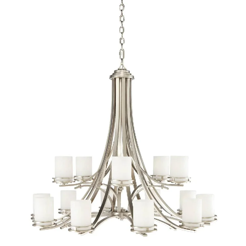 Energy - Efficient Industrial Lighting for Cost - SavingsHendrik 42" 15-Light Chandelier Multi-Tier with Satin etched cased opal glass, Brushed nickel Finish