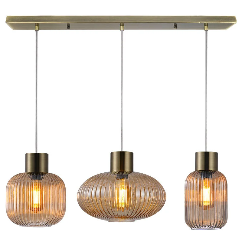 Antique Brass & Amber Glass