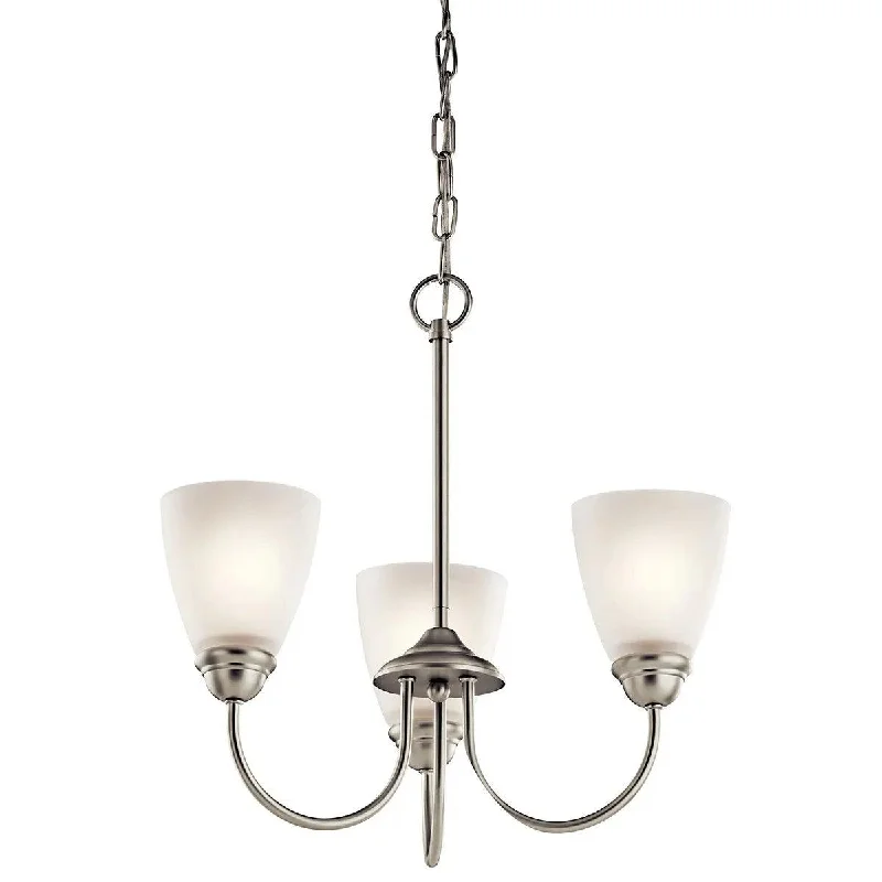 Corrosion - Resistant Industrial Lighting for Coastal FactoriesJolie 18" 3-Light Chandelier 1-Tier with Clear Satin etched glass, Brushed nickel Finish