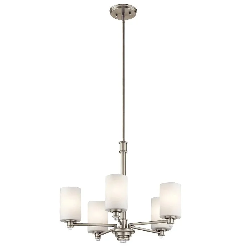 Waterproof Industrial Lighting for Wet AreasJoelson 24" 5-Light LED Chandelier 1-Tier with Satin etched cased opal glass, Brushed nickel Finish