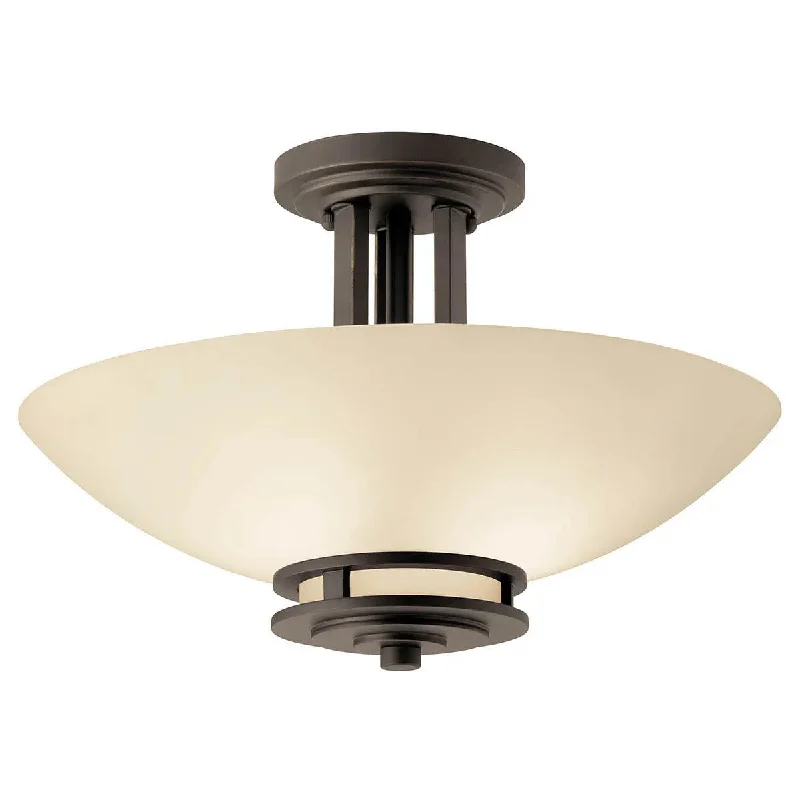 Low - Bay Industrial Lighting Fixtures for Small FactoriesHendrik 15" 2-Light Semi-Flush Mount Light with Satin etched umber Glass, Olde bronze Finish