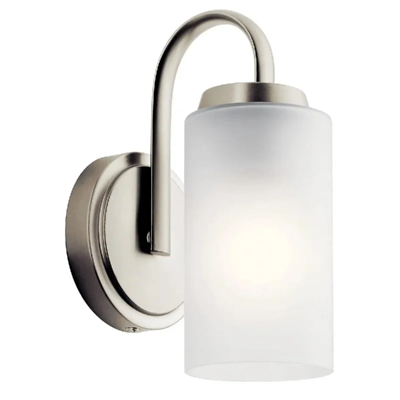 Industrial Ceiling - Mounted Lighting for Assembly PlantsKennewick 10" 1-Light Wall Sconce With Clear Satin Etched Glass, Brushed Nickel Finish