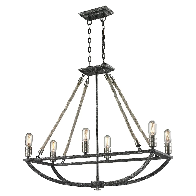 Chandeliers with Adjustable Height for Custom InstallationChandeliers with Adjustable Height for Custom InstallationNatural Rope 13" Wide 6-Light Chandelier