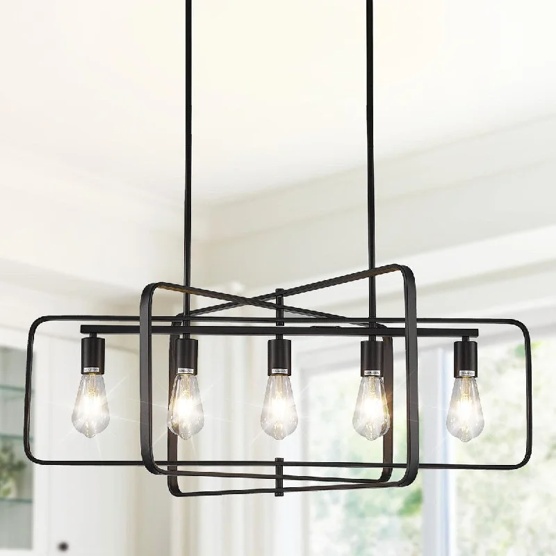 Chandeliers with Metal Frames in Copper FinishChandeliers with Metal Frames in Copper FinishModern Farmhouse 5-Light Metal Chandelier Rectangle Island Lights for Dining Room