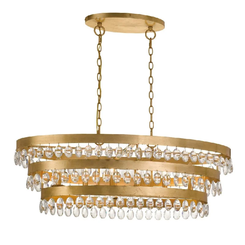 Chandeliers with Metal Frames in Silver FinishChandeliers with Metal Frames in Silver FinishPerla 6 Light Antique Gold Linear Chandelier