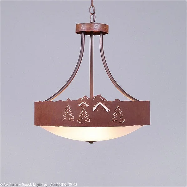 Mediterranean - Style Ceiling Lights with Terra - Cotta and Ceramic DetailsMediterranean - Style Ceiling Lights with Terra - Cotta and Ceramic DetailsAvalanche Ranch Ridgemont-Mountain-Pine Cutout A44645FC-HR-02 Pendant Light - Rust Patina