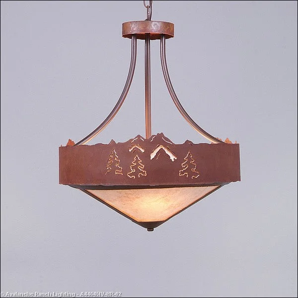 Victorian - Inspired Ceiling Lights with Ornate Crystal ChandeliersVictorian - Inspired Ceiling Lights with Ornate Crystal ChandeliersAvalanche Ranch Ridgemont-Mountain-Pine Cutout A44645IV-HR-02 Pendant Light - Rust Patina