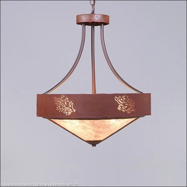 Scandinavian Style Ceiling Lights with Light Wood AccentsScandinavian Style Ceiling Lights with Light Wood AccentsAvalanche Ranch Ridgemont-Cedar Bough Cutout A44648AL-HR-02 Pendant Light - Rust Patina