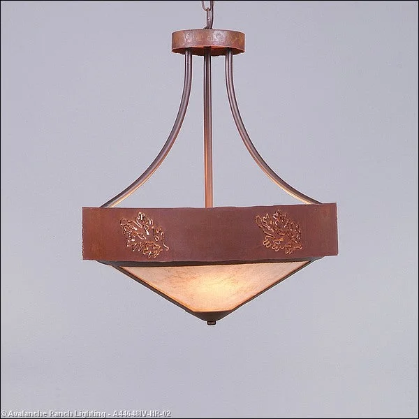 Glass Ceiling Lights with Frosted, Colored, or Etched GlassGlass Ceiling Lights with Frosted, Colored, or Etched GlassAvalanche Ranch Ridgemont-Cedar Bough Cutout A44648IV-HR-02 Pendant Light - Rust Patina