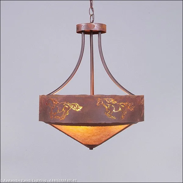 Indian - Themed Ceiling Lights with Intricate Filigree and Mirror WorkIndian - Themed Ceiling Lights with Intricate Filigree and Mirror WorkAvalanche Ranch Ridgemont-Horse Cutout A44659AM-HR-02 Pendant Light - Rust Patina