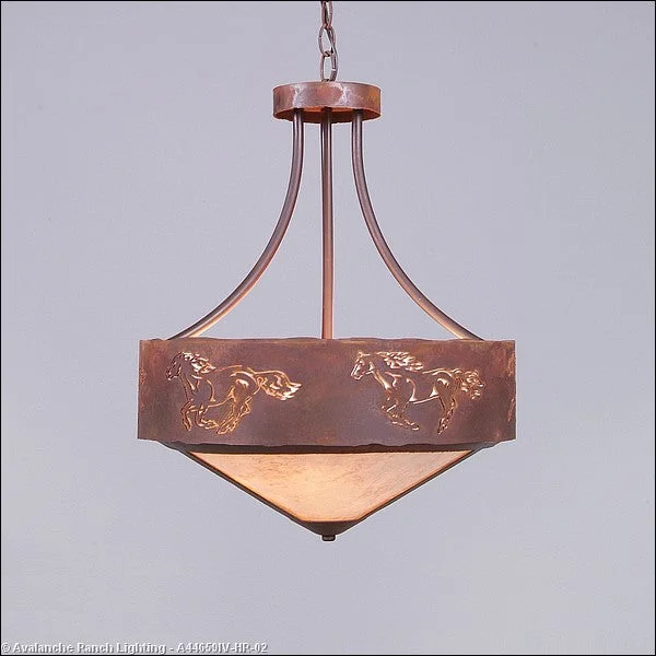 Victorian - Inspired Ceiling Lights with Ornate Crystal ChandeliersVictorian - Inspired Ceiling Lights with Ornate Crystal ChandeliersAvalanche Ranch Ridgemont-Horse Cutout A44659IV-HR-02 Pendant Light - Rust Patina
