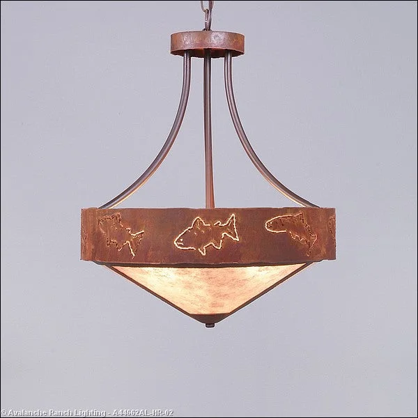 Victorian - Inspired Ceiling Lights with Ornate Crystal ChandeliersVictorian - Inspired Ceiling Lights with Ornate Crystal ChandeliersAvalanche Ranch Ridgemont-Fish Cutout A44662AL-HR-02 Pendant Light - Rust Patina