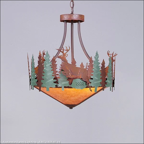 Metal Ceiling Lights in Brass, Copper, Stainless Steel, and IronMetal Ceiling Lights in Brass, Copper, Stainless Steel, and IronAvalanche Ranch Crestline-Deer A44731AM-HR-04 Pendant Light - Pine Green/Rust Patina