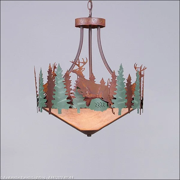 Glass Ceiling Lights with Frosted, Colored, or Etched GlassGlass Ceiling Lights with Frosted, Colored, or Etched GlassAvalanche Ranch Crestline-Deer A44731IV-HR-04 Pendant Light - Pine Green/Rust Patina