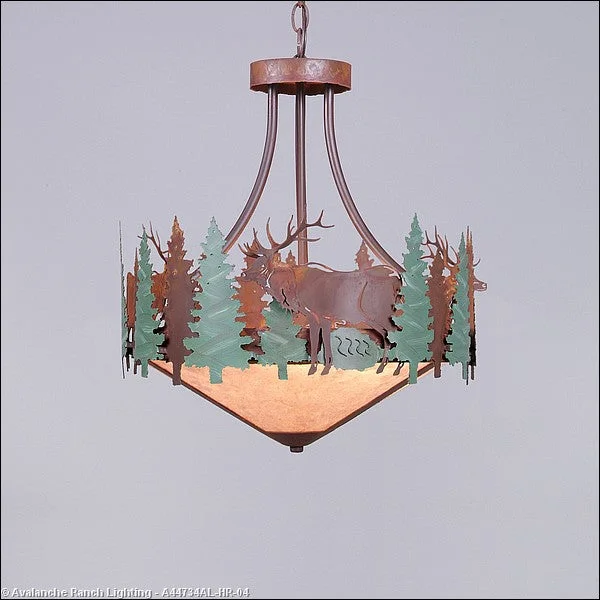 Metal Ceiling Lights in Brass, Copper, Stainless Steel, and IronMetal Ceiling Lights in Brass, Copper, Stainless Steel, and IronAvalanche Ranch Crestline-Elk A44734AL-HR-04 Pendant Light - Pine Green/Rust Patina