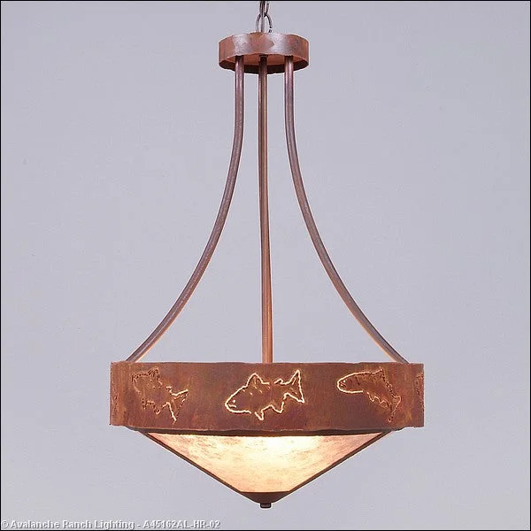 Metal Ceiling Lights in Brass, Copper, Stainless Steel, and IronMetal Ceiling Lights in Brass, Copper, Stainless Steel, and IronAvalanche Ranch Ridgemont-Fish Cutout A45162AL-HR-02 Pendant Light - Rust Patina