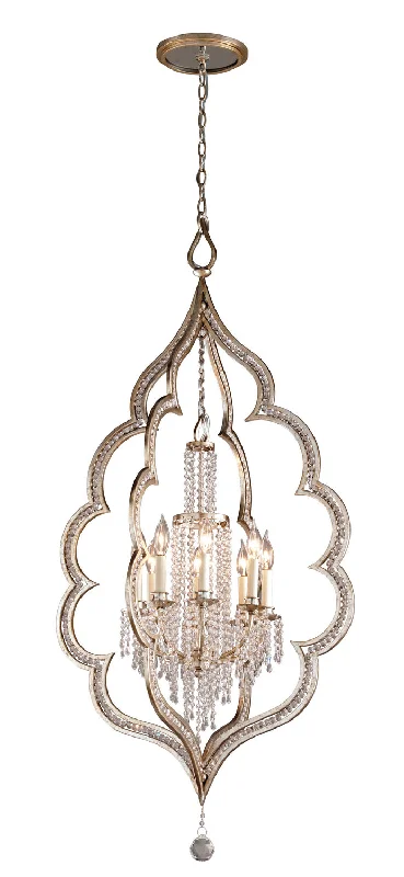 Indian - Themed Ceiling Lights with Intricate Filigree and Mirror WorkIndian - Themed Ceiling Lights with Intricate Filigree and Mirror WorkCorbett Bijoux 161-48 Pendant Light - Silver Leaf With Antique Mist