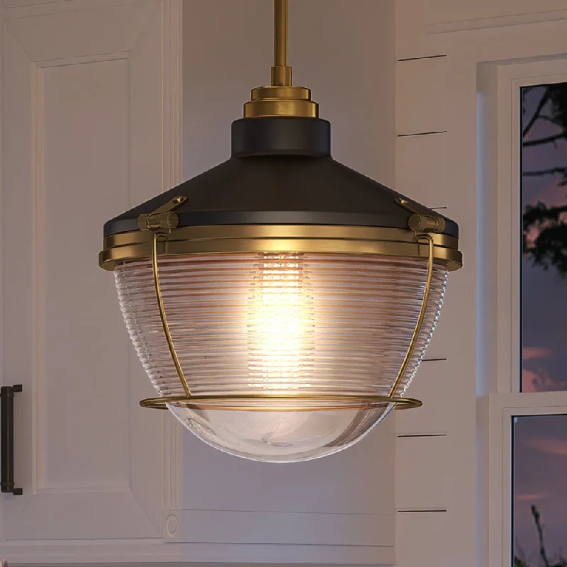 African - Inspired Ceiling Lights with Tribal Patterns and Natural MaterialsAfrican - Inspired Ceiling Lights with Tribal Patterns and Natural MaterialsUEX2400 Luxe Industrial Pendant 14''H x 14''W, Oil Rubbed Bronze & Satin Brass Finish, Glenview Collection