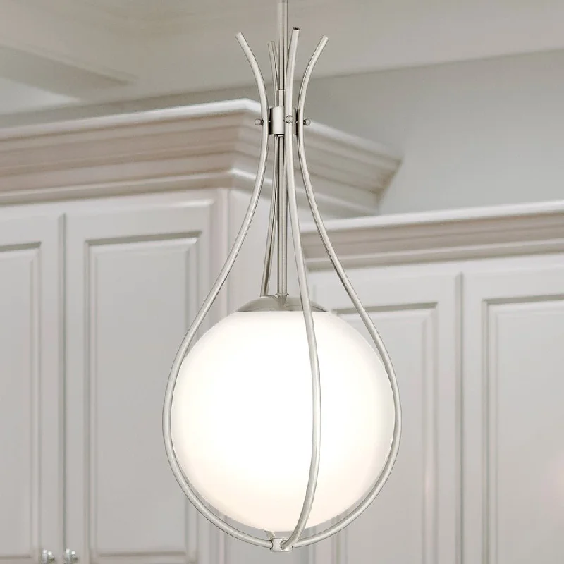 Industrial Style Ceiling Lights with Exposed Bulbs and Metal CagesIndustrial Style Ceiling Lights with Exposed Bulbs and Metal CagesUQL5671 Modern Indoor Pendant, 22''H x 10.75''W x 10.75''D, Brushed Nickel Finish, Zennor Collection