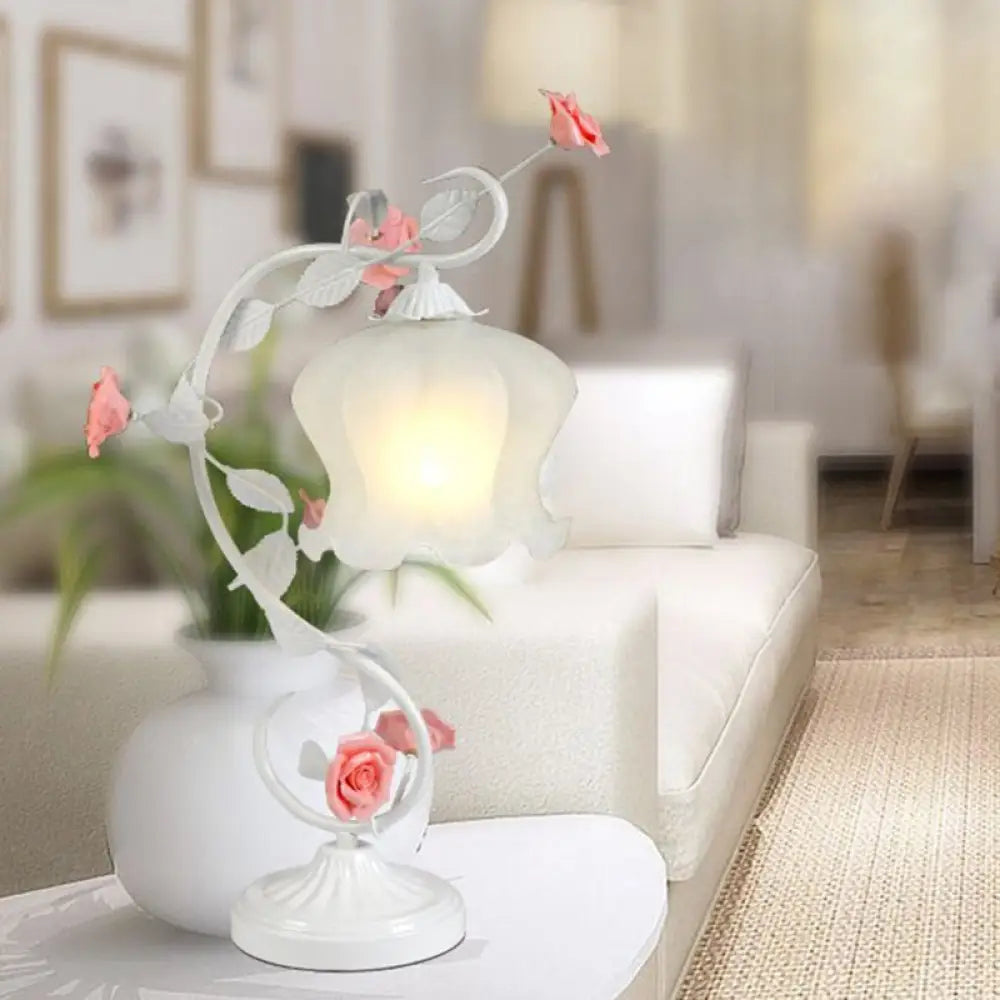 glass table lamps with a frosted surface for soft light diffusionglass table lamps with a frosted surface for soft light diffusionFloral Table Lamp with Frosted White Glass Night Light - Traditional White/Green Design for Living Room