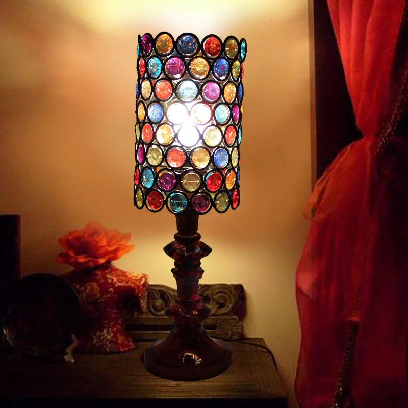 bohemian table lamps with colorful patterns for eclectic bedroomsbohemian table lamps with colorful patterns for eclectic bedroomsMetal Night Table Lamp - Stylish Black Column Design for Living Room Décor