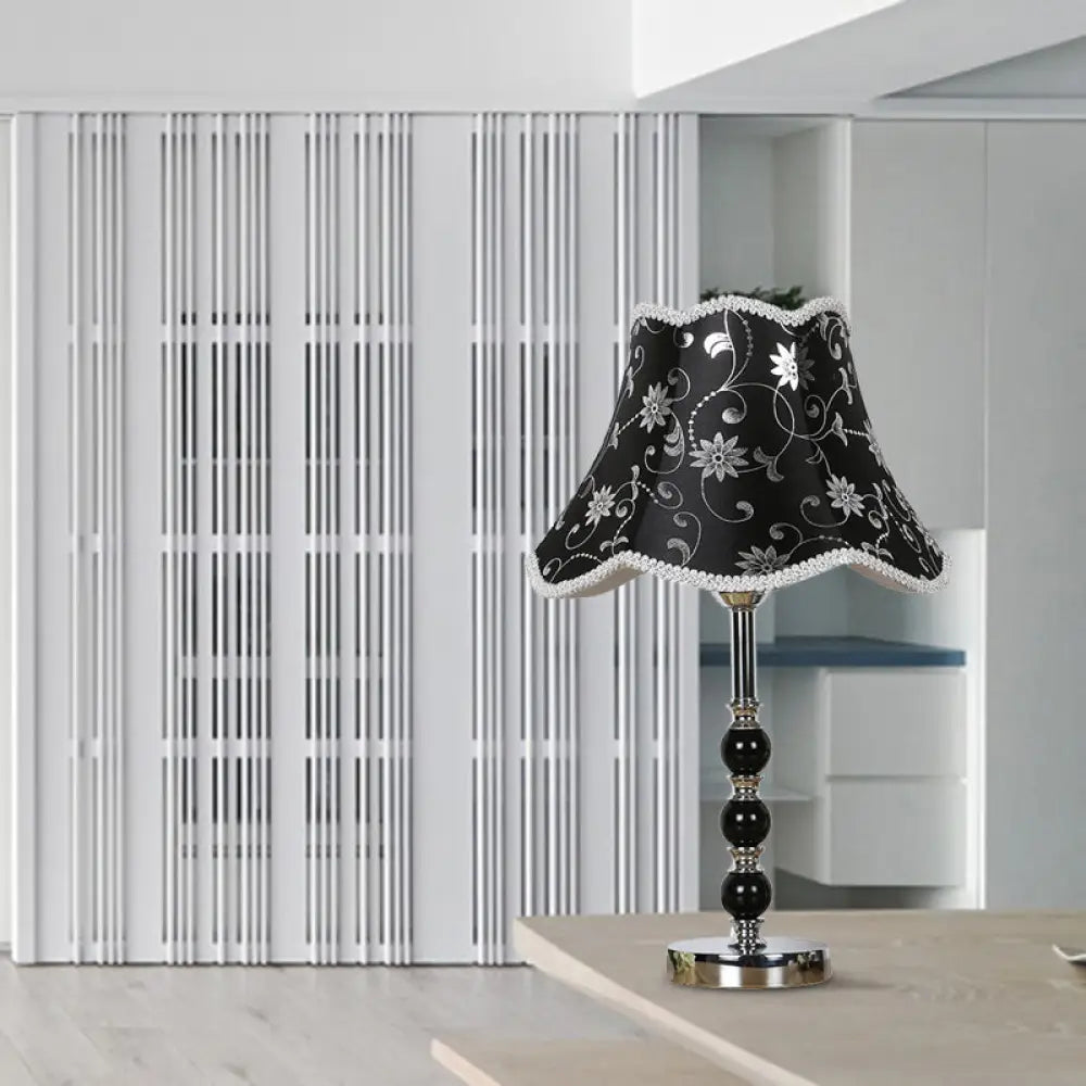 metal table lamps with a matte black finish for a sleek appearancemetal table lamps with a matte black finish for a sleek appearanceCrystal Table Lamp: 1-Light Countryside Black Scalloped Night Light with Flower Pattern
