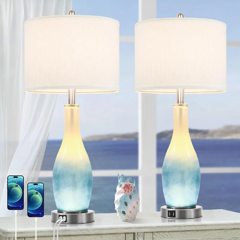 metal table lamps with a matte black finish for a sleek appearancemetal table lamps with a matte black finish for a sleek appearance26in Tall Glass Table Lamps Set of 2 with 2 USB Charging Ports & LED Nightlight, Large Coastal Table Lamps