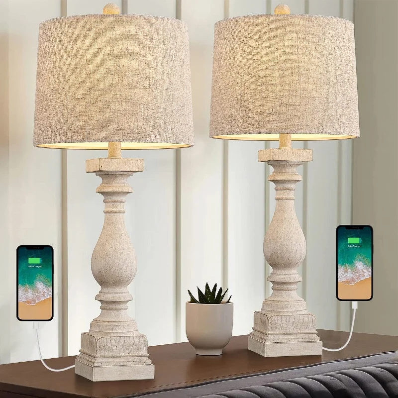 bohemian table lamps with colorful patterns for eclectic bedroomsbohemian table lamps with colorful patterns for eclectic bedrooms27.75" Table Lamp with USB C+A Charging Ports Set of 2 Antique Nightstand Lamp Desk Lamps Washed White