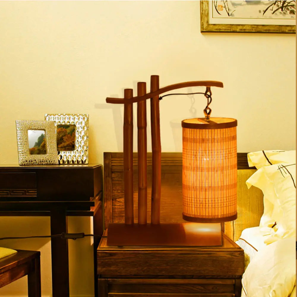 wooden table lamps with natural grain for a warm and organic feelwooden table lamps with natural grain for a warm and organic feelBamboo Barrel Desk Lamp - 1-Head Chinese Task Light with Half-Cylinder Base in Red Brown