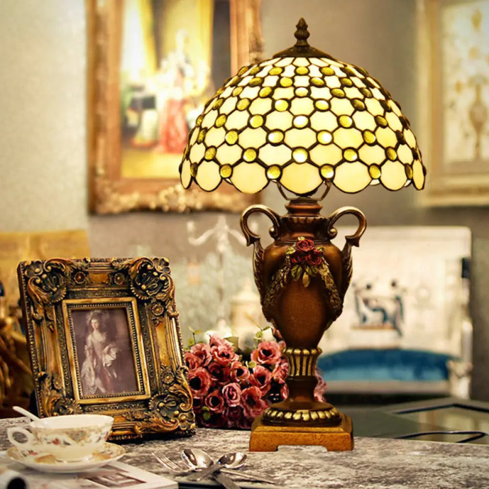fabric table lamps with a linen shade for a relaxed and breathable lookfabric table lamps with a linen shade for a relaxed and breathable lookMediterranean Beige Glass Bronze Desk Light with Vase Base - Ideal for Bedroom