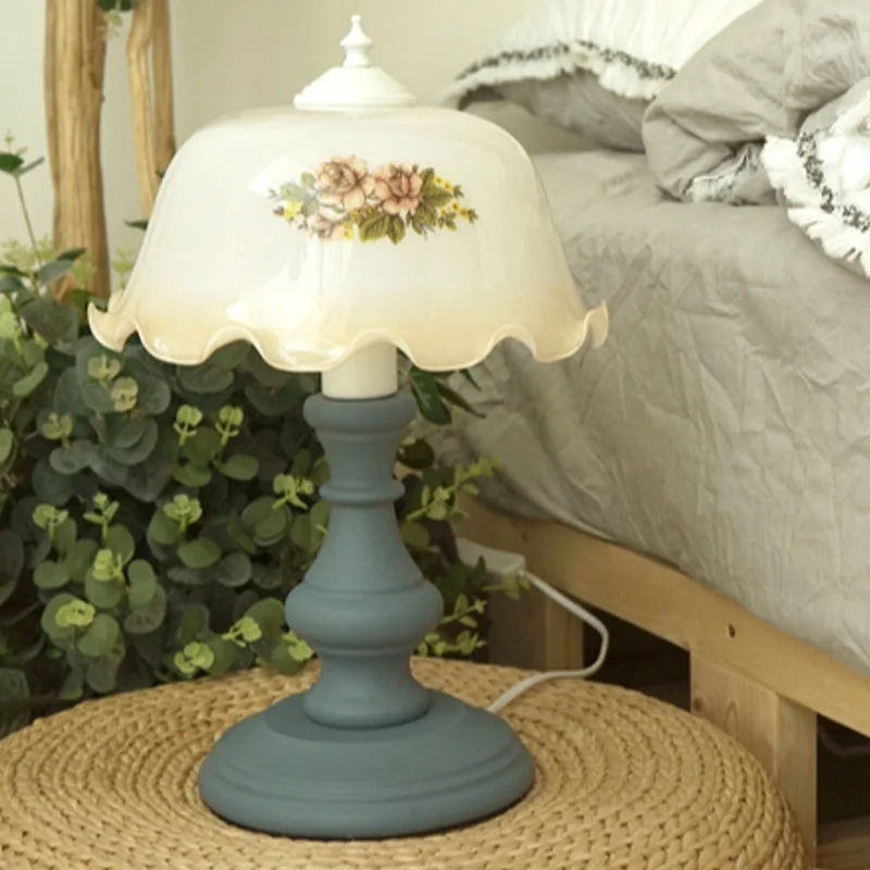glass table lamps with a frosted surface for soft light diffusionglass table lamps with a frosted surface for soft light diffusionBlue Floral Nightstand Lamp with Opal Glass Dome and Baluster Base - Minimalist Table Lighting