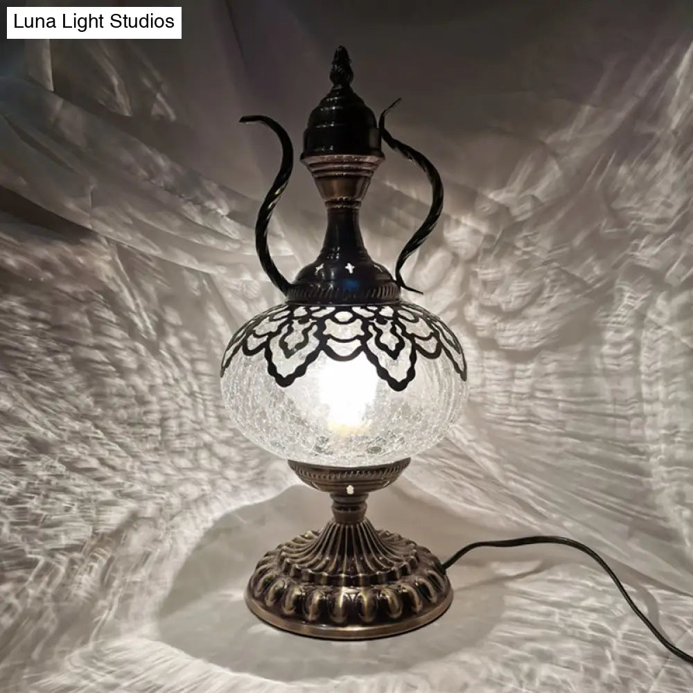 metal table lamps with a matte black finish for a sleek appearancemetal table lamps with a matte black finish for a sleek appearanceTurkish Crackle Glass Bronze Teapot Table Light, 6.5"/7" Width, 1-Bulb Nightstand Lamp for Living Room