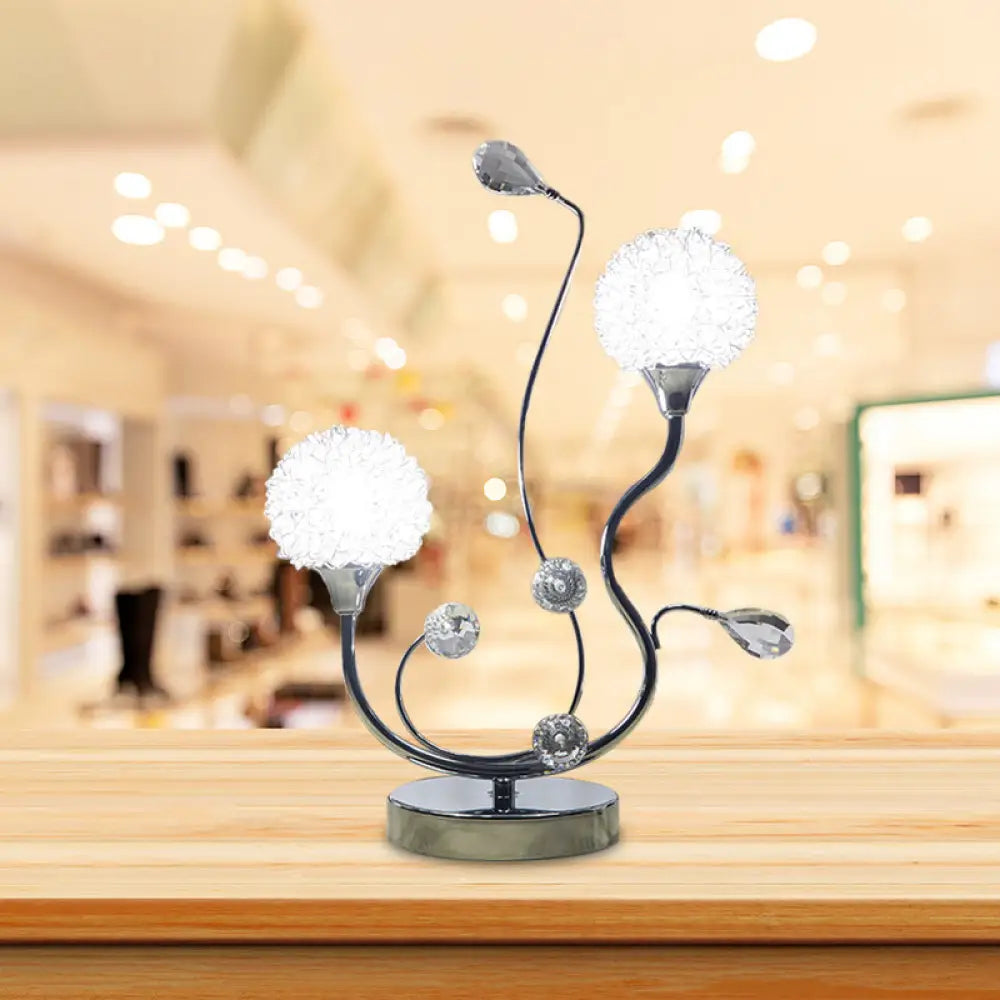 glass table lamps with a frosted surface for soft light diffusionglass table lamps with a frosted surface for soft light diffusionModernist Chrome Finish Dandelion Nightstand Light: 2-Light Metallic Night Lamp with Crystal Accent