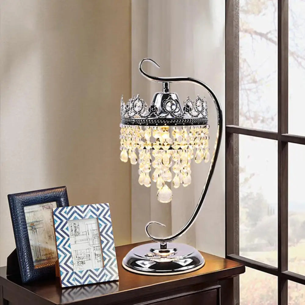 bohemian table lamps with colorful patterns for eclectic bedroomsbohemian table lamps with colorful patterns for eclectic bedroomsRetro Chrome Scroll LED Table Lamp with Crystal Drape - Metal Bedside Light