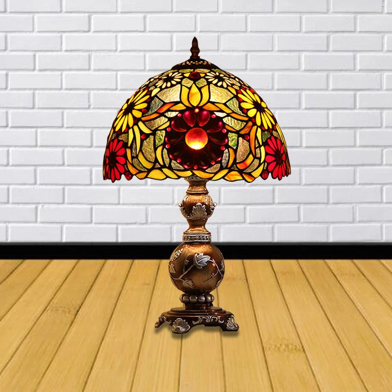 metal table lamps with a matte black finish for a sleek appearancemetal table lamps with a matte black finish for a sleek appearanceChrysanths Tiffany Stained Glass Table Lamp - Brown Night Stand Light with Dome Shade