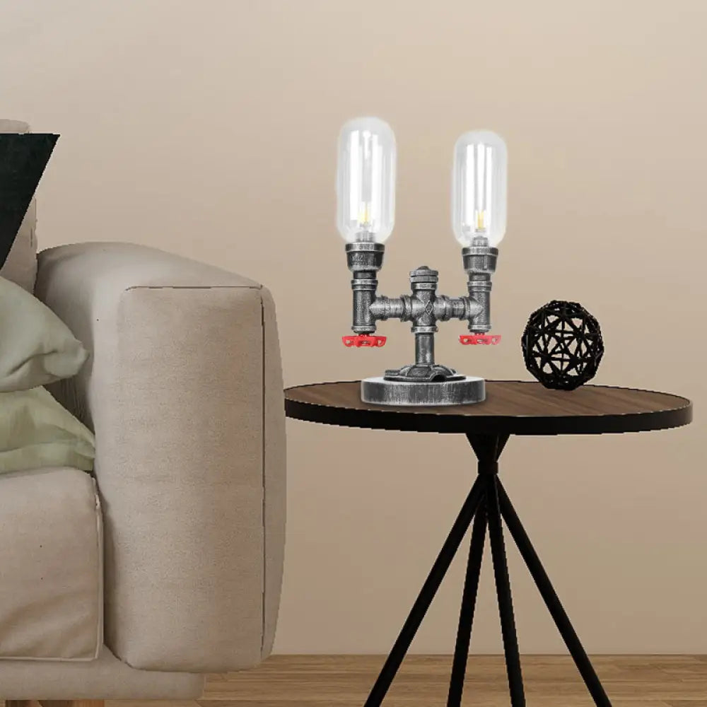 leather table lamps with a distressed texture for a rugged charmleather table lamps with a distressed texture for a rugged charmClear/Amber Glass Antique Silver 2-Light Industrial Desk Lamp with Capsule Shade - Perfect for Living Room