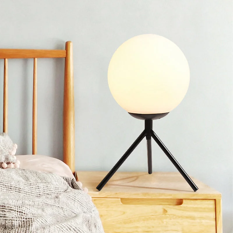 bohemian table lamps with colorful patterns for eclectic bedroomsbohemian table lamps with colorful patterns for eclectic bedroomsModern Small Black Sphere Table Lamp with Opal Glass Shade