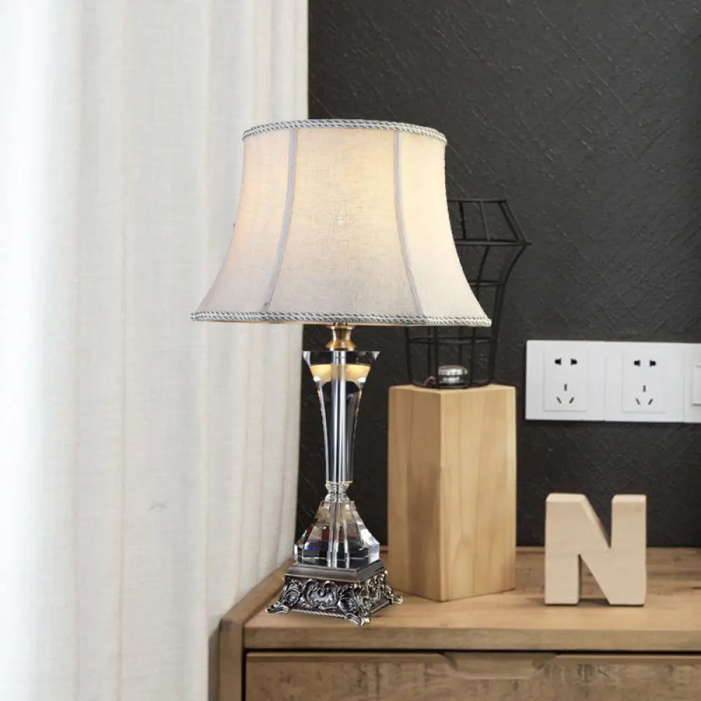 ceramic table lamps with hand painted designs for an artistic touchceramic table lamps with hand painted designs for an artistic touchGray Tapered Night Table Lamp - Countryside Fabric, Crystal Base - Bedroom Nightstand Light