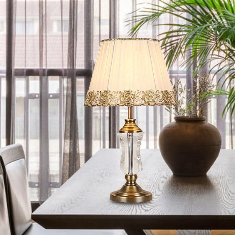 mid century modern table lamps with iconic designs for a stylish studymid century modern table lamps with iconic designs for a stylish studyTraditional Crystal Conical Nightstand Lamp with Braided Trim - White