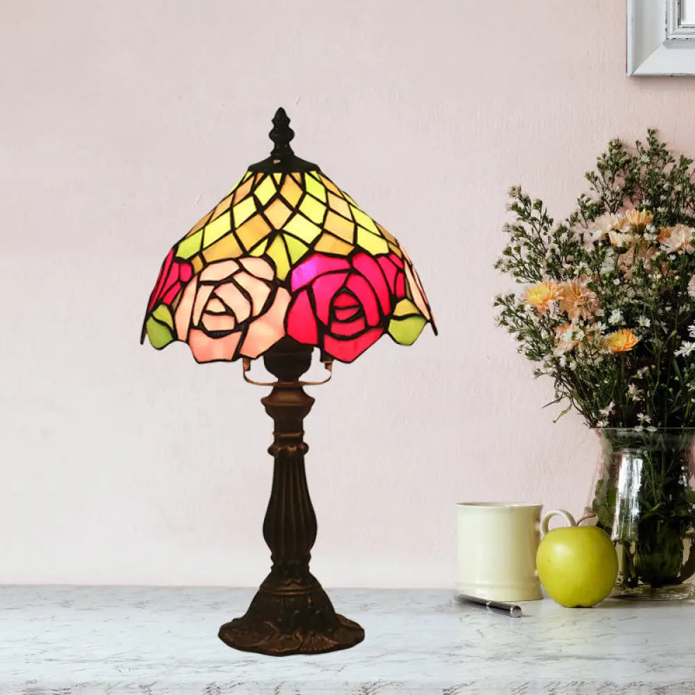 rustic farmhouse table lamps for cozy kitchensrustic farmhouse table lamps for cozy kitchensStained Glass Table Night Light with Rose Pattern - Dark Coffee - 1 Bulb, Mediterranean Style