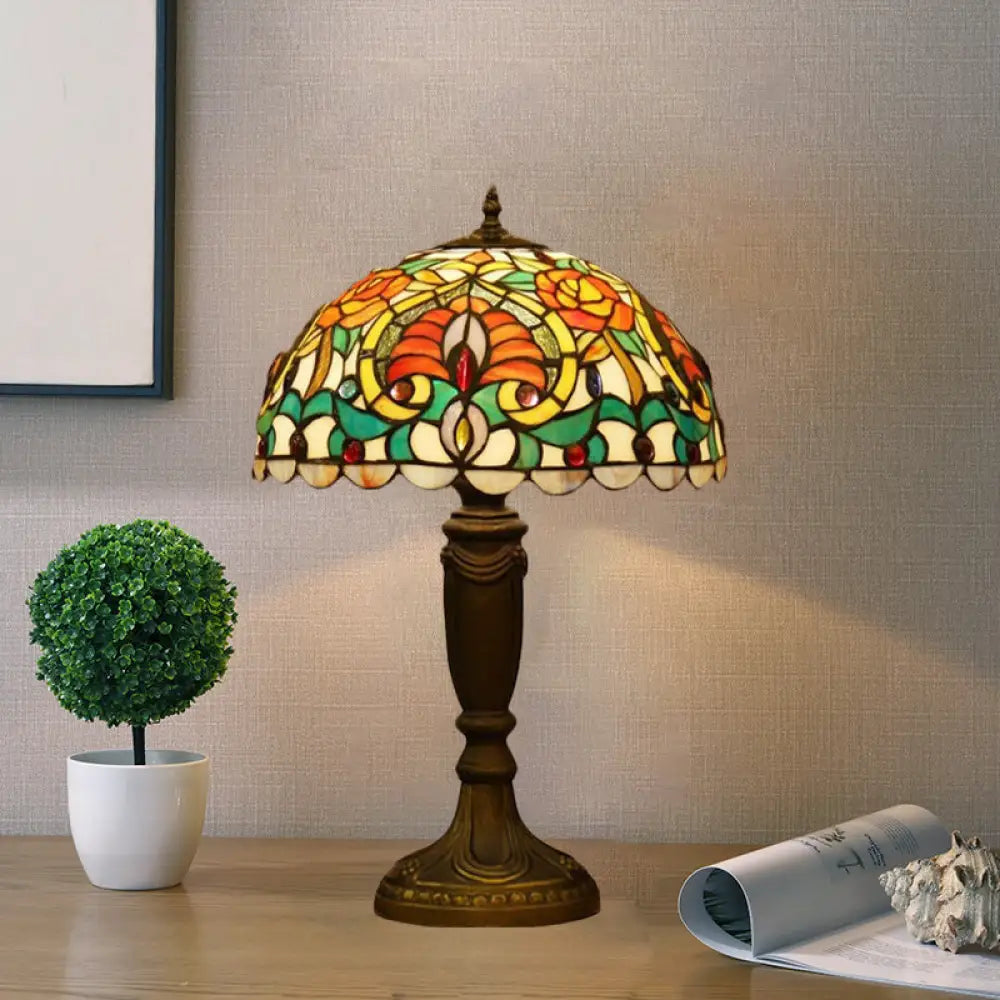 bohemian table lamps with colorful patterns for eclectic bedroomsbohemian table lamps with colorful patterns for eclectic bedroomsVictorian Domed Cut Glass Night Table Light - Beige/Orange Floral Desk Lamp