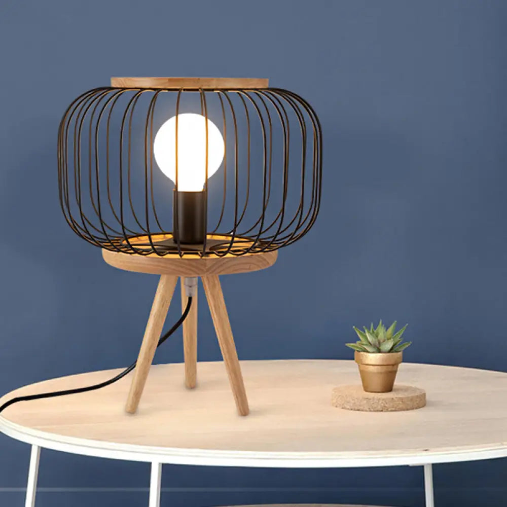 rustic farmhouse table lamps for cozy kitchensrustic farmhouse table lamps for cozy kitchensModern Table Lamp - Drum Cage Iron Light with Wood Tripod Base, White/Black Finish