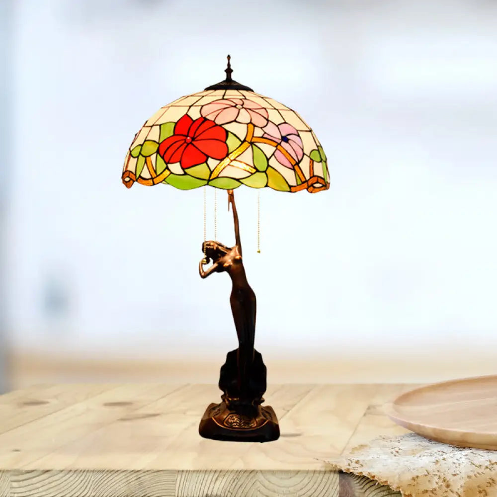 coastal style table lamps with nautical elements for beach housescoastal style table lamps with nautical elements for beach housesTiffany-Style Stained Glass Table Lamp: Red/Orange Pull-Chain Nightstand Light with Flowering Design & Women Sculpture