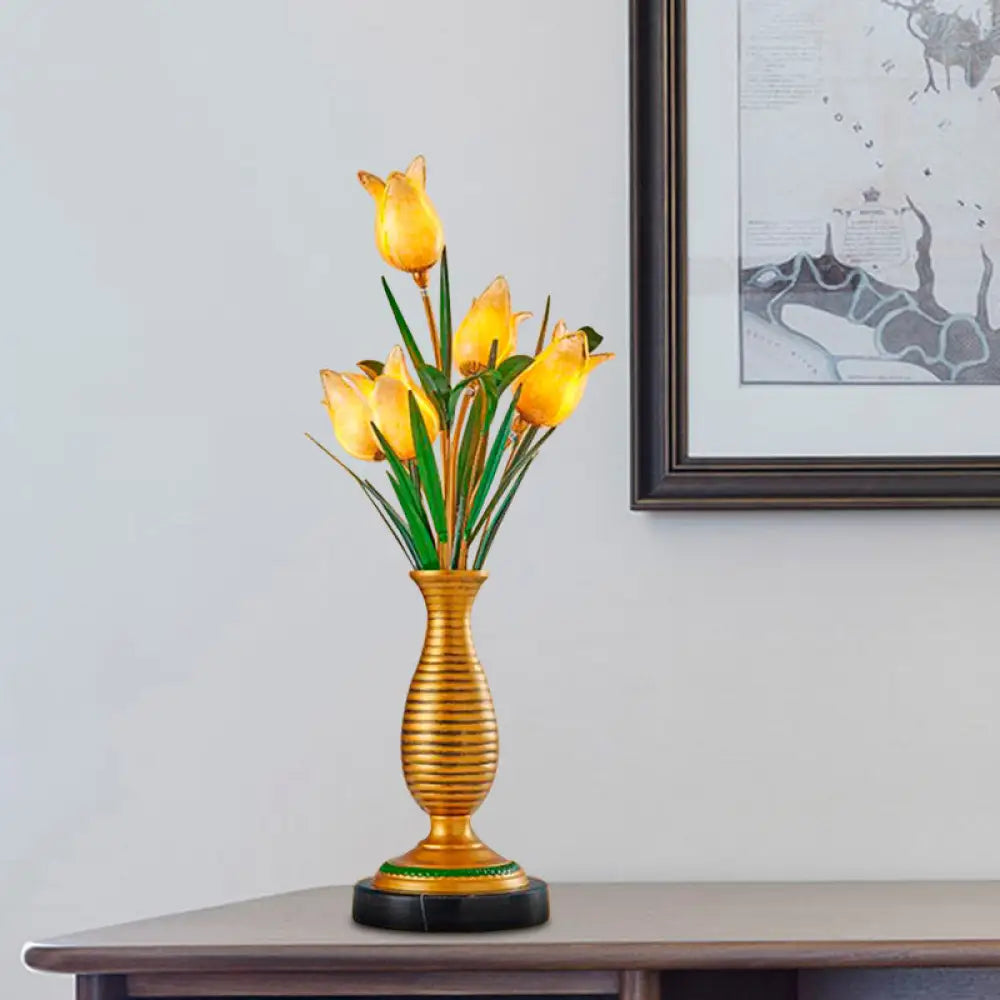 marble table lamps with a luxurious veined pattern for high end decormarble table lamps with a luxurious veined pattern for high end decorGold Tulip LED Table Lamp - American Garden Metal with 5 Lights - Living Room Nightstand Light