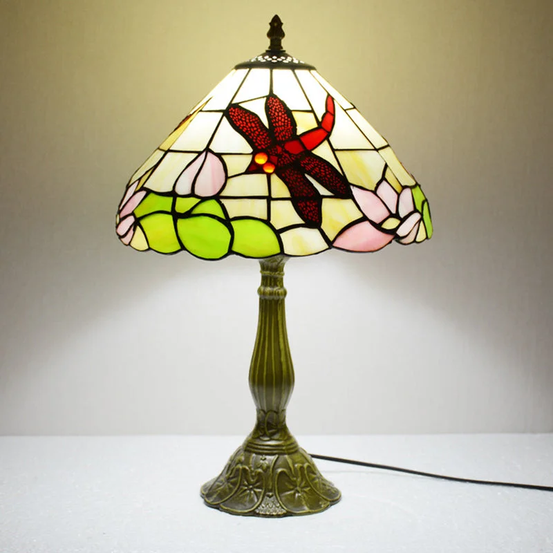 metal table lamps with a matte black finish for a sleek appearancemetal table lamps with a matte black finish for a sleek appearanceStained Glass Cone Night Lamp Tiffany Bronze Finish - Handcrafted, Dragonfly & Lotus Pattern, 1-Light Table Lighting
