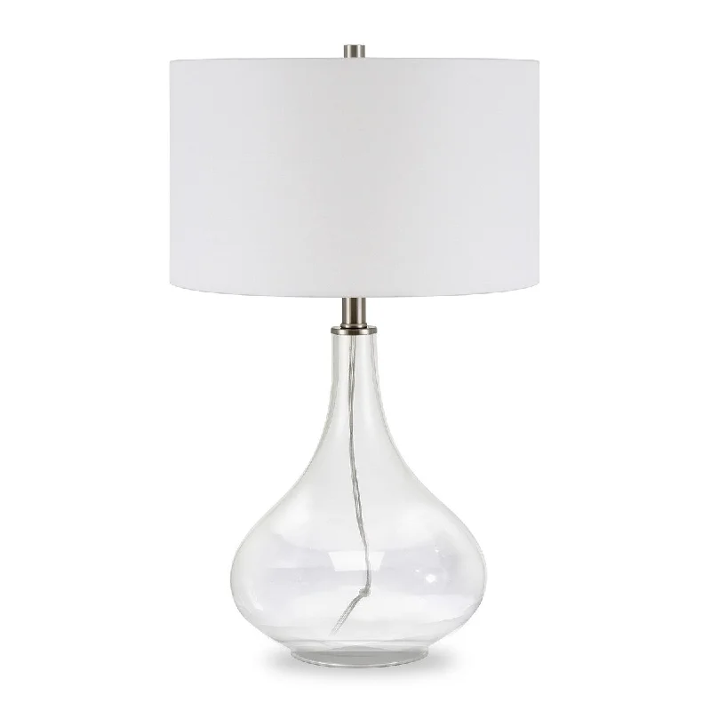 glass table lamps with a frosted surface for soft light diffusionglass table lamps with a frosted surface for soft light diffusionHomeRoots 25" Clear Glass Table Lamp With White Drum Shade - 15
