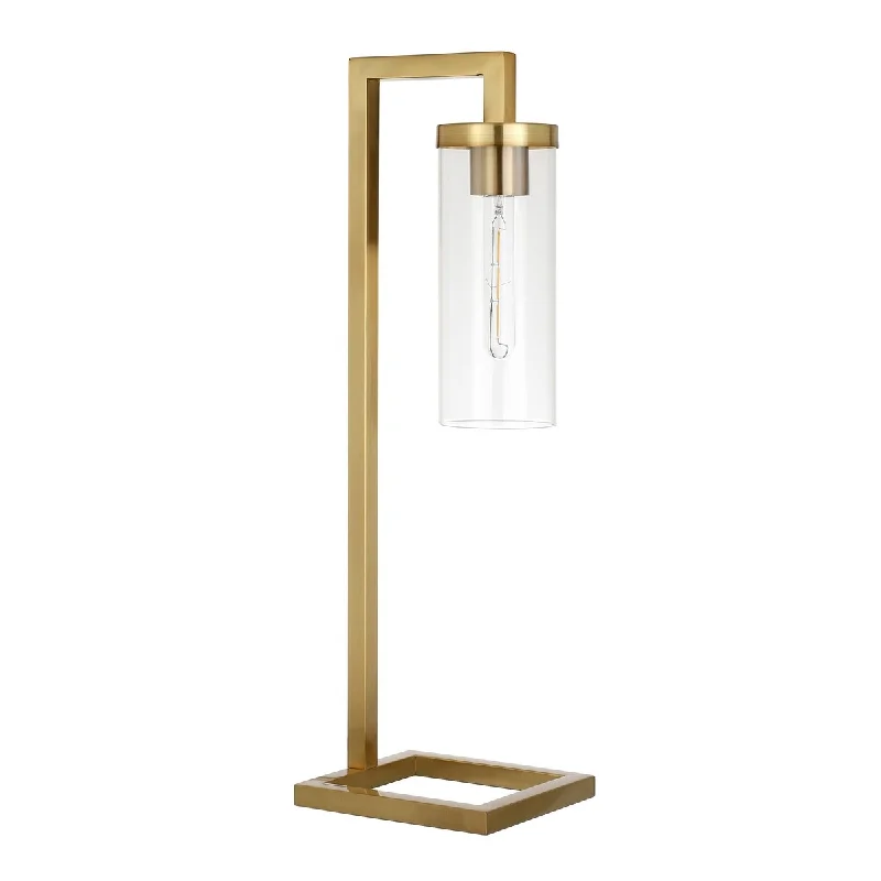 asian inspired table lamps with bamboo accents for a zen atmosphereasian inspired table lamps with bamboo accents for a zen atmosphereHomeRoots 26" Brass Metal Arched Table Lamp With Clear Cylinder Shade - 8