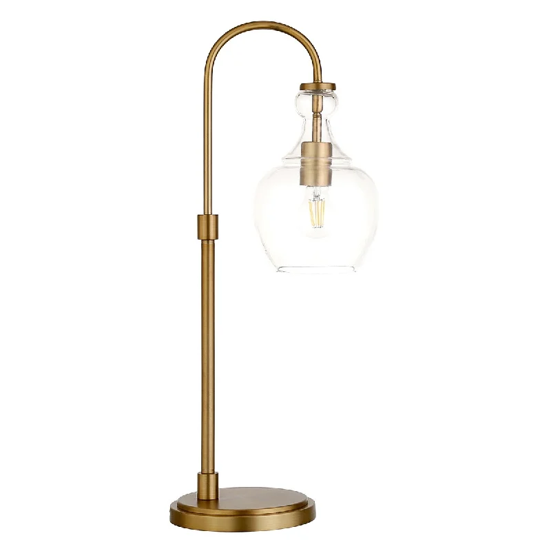 marble table lamps with a luxurious veined pattern for high end decormarble table lamps with a luxurious veined pattern for high end decorHomeRoots 27" Brass Metal Arched Table Lamp With Clear Dome Shade - 11